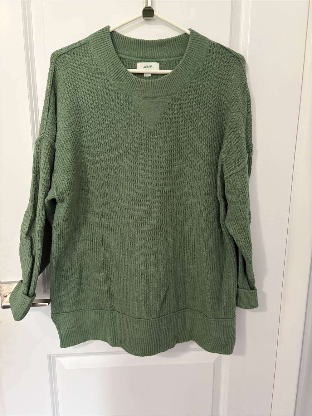 aerie Green Ribbed Oversized Crewneck Sweater